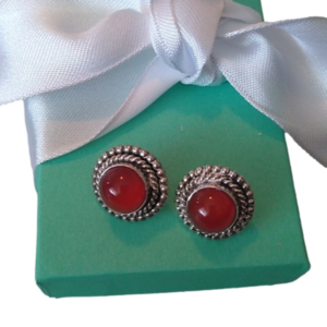 Navajo Carnelian + Sterling Silver Post Earrings, marked EC